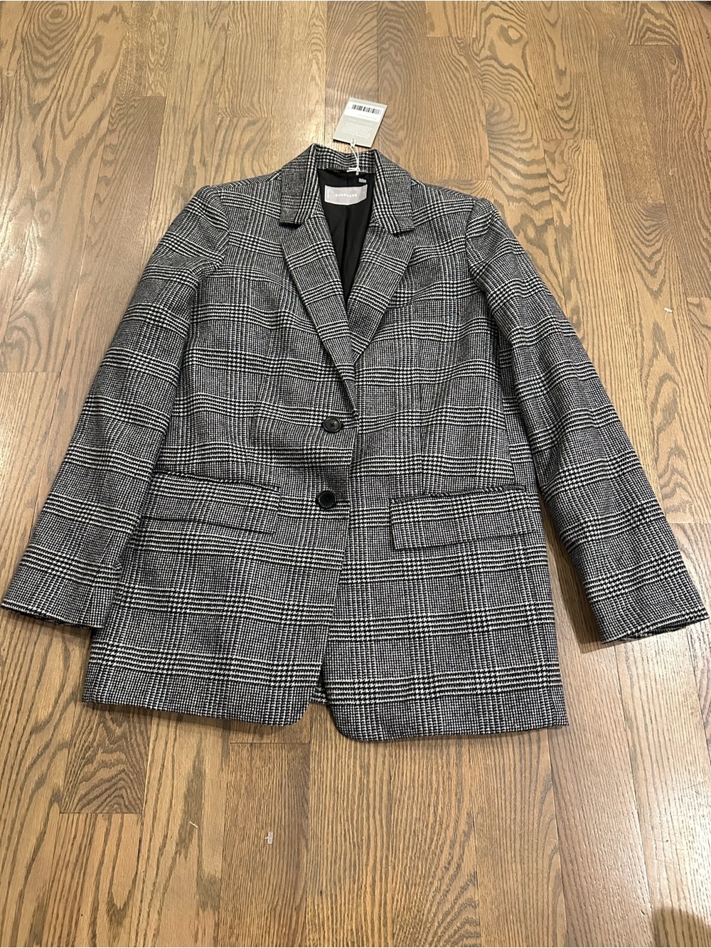 Everlane Black and White Glen Plaid Tailored Blazer wool bland
